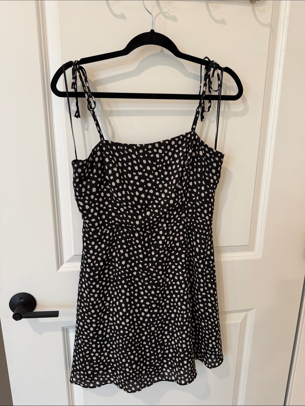 Black Polka Dot Tie-Strap Mini Dress
